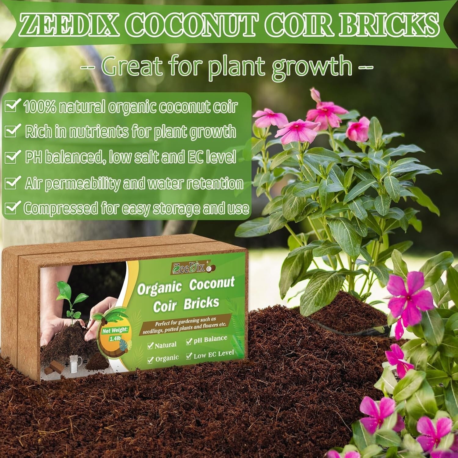 12 Pack Natural Coco Coir Bricks - Low EC & pH Balanced Gardening Medium