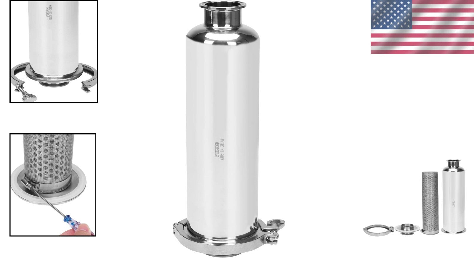 Efficient 2 Inch Inline Tri-Clamp Filter with Replaceable Stainless Steel Screen