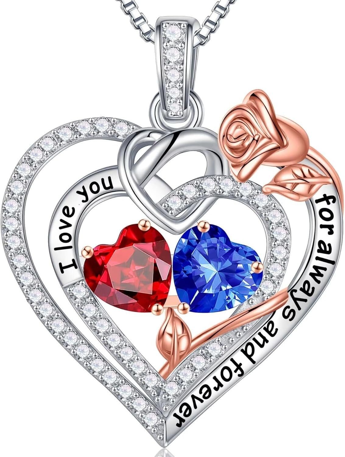 925 Sterling Silver Double Birthstone Heart Necklace - Meaningful Gift for Her