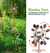 Load image into Gallery viewer, Bronze Solar Wind Spinner - 75-Inch Kinetic Sculpture with Color-Changing LED
