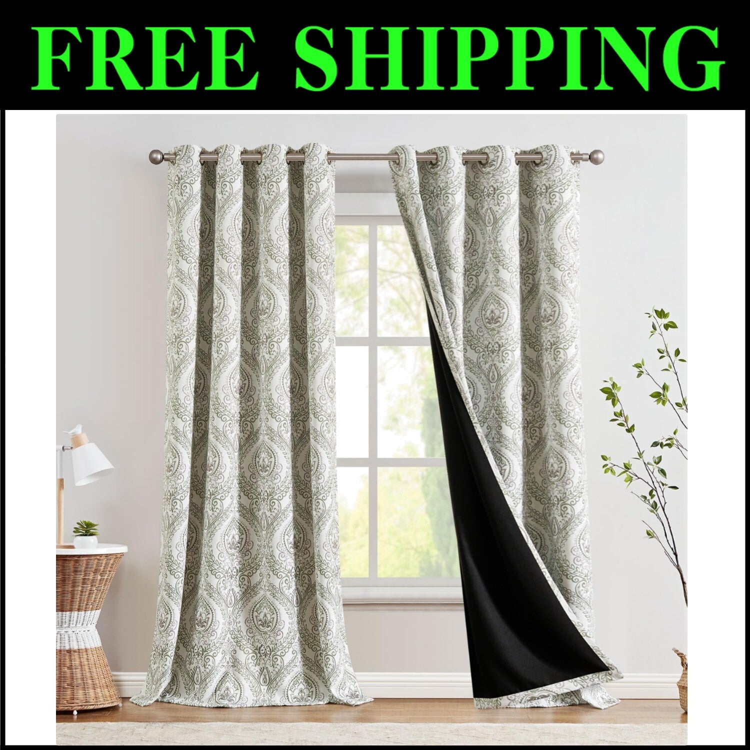 Elegant Sage Green Blackout Drapes 96" Long - Grommet Thermal Insulated Panels