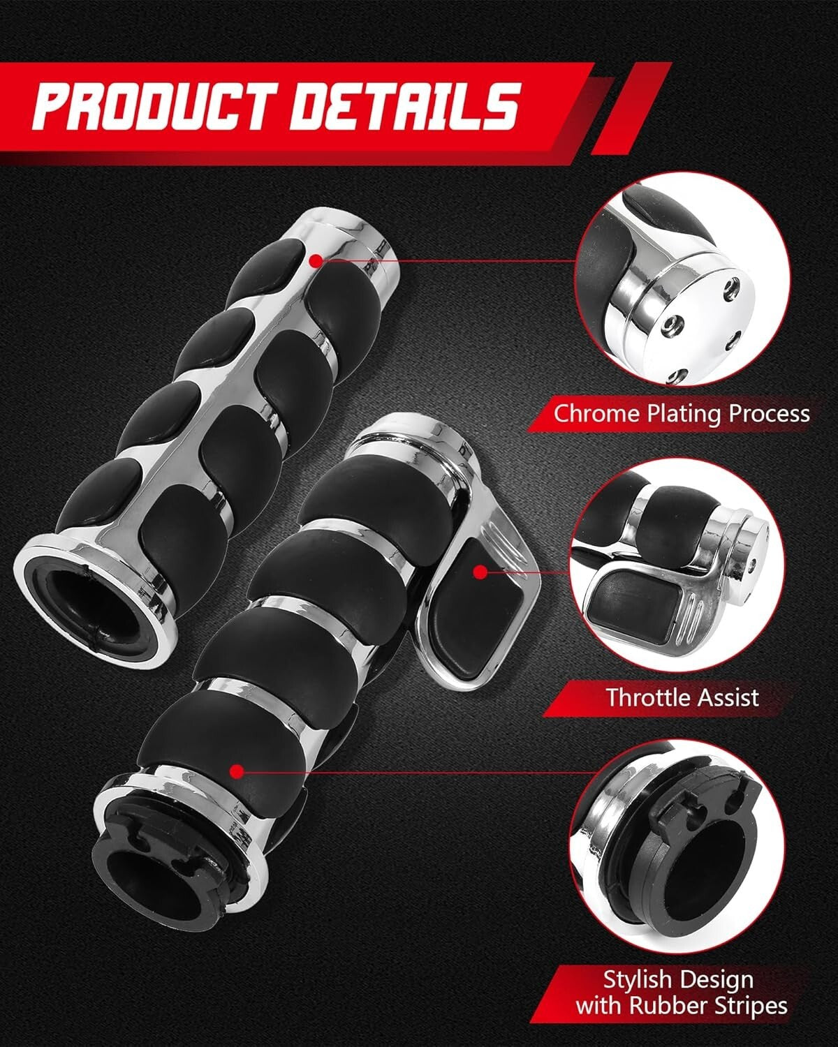 Chrome Black Aluminum Handgrips for Street Bikes - Vibration Dampening Comfort