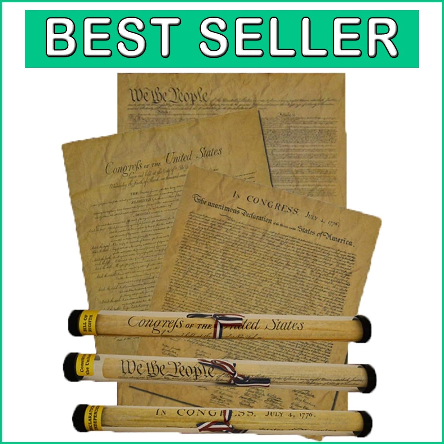 Patriotic Full-Size Replica Bundle: Declaration, Constitution & Bill of Rights