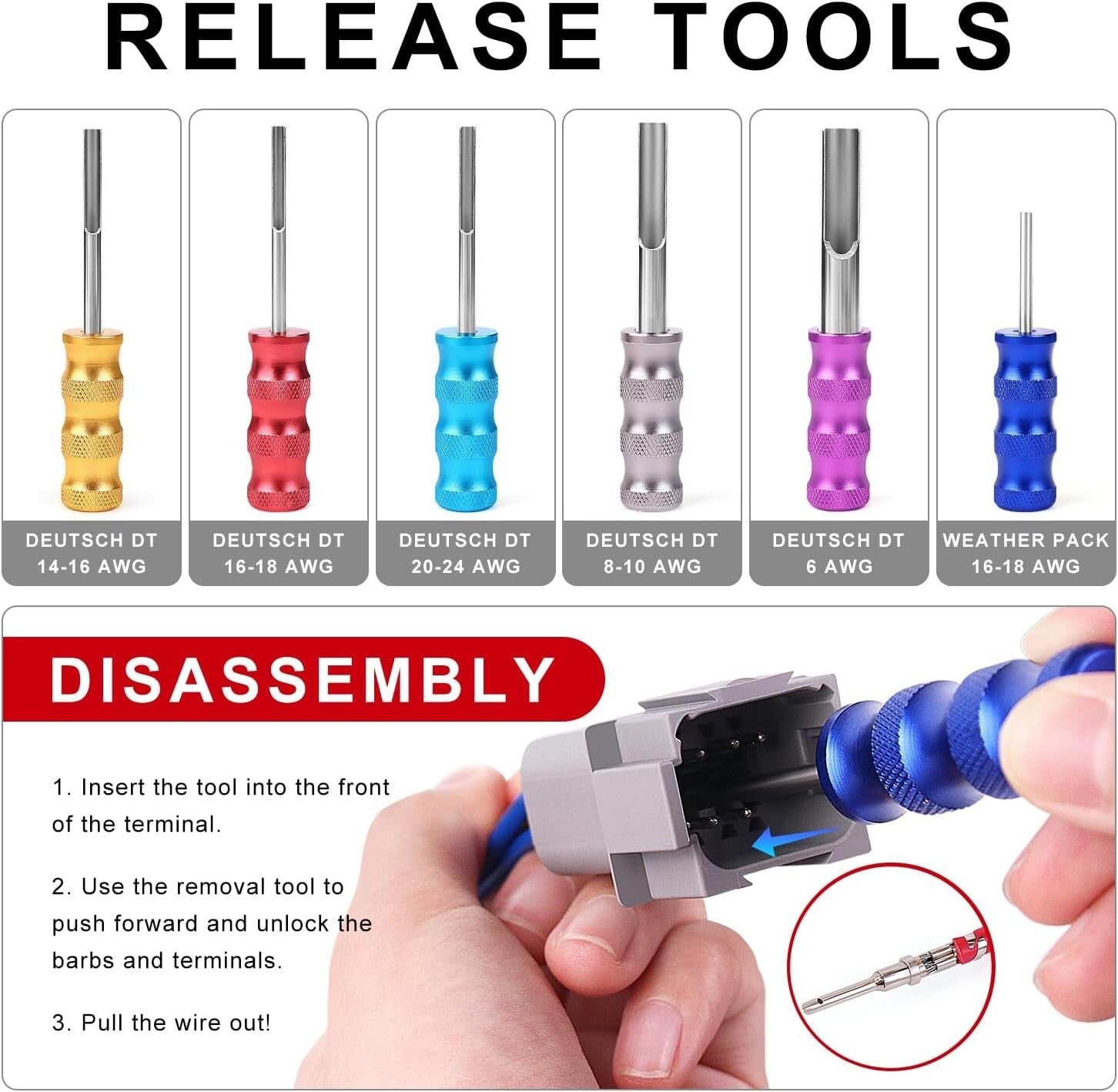 Deutsch Crimper Kit - 12PCS for DT Connectors, Weather Pack & Open Barrel Tools