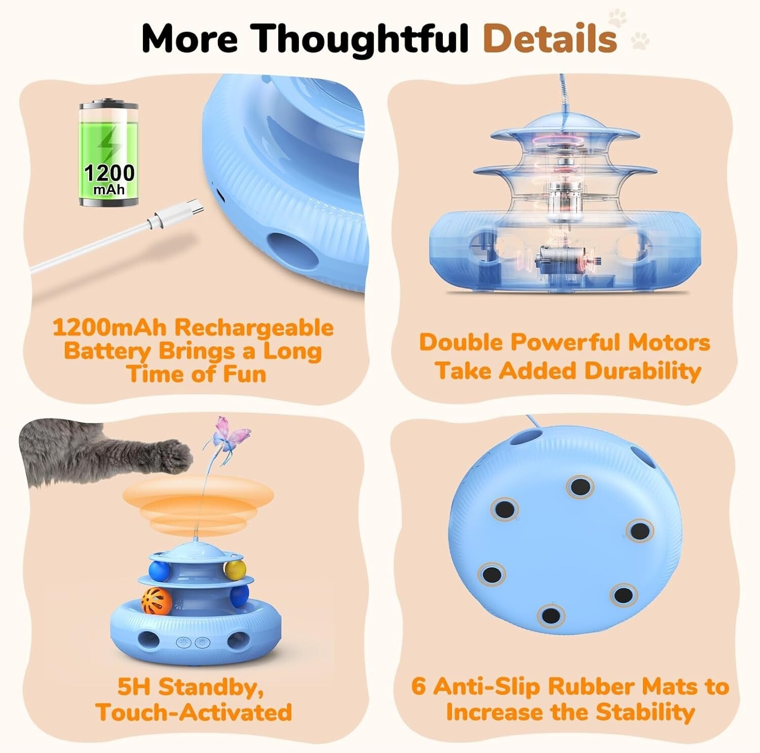 Rechargeable Touch-Activated Cat Toy: 4-in-1 Game with Feather Movement & Balls