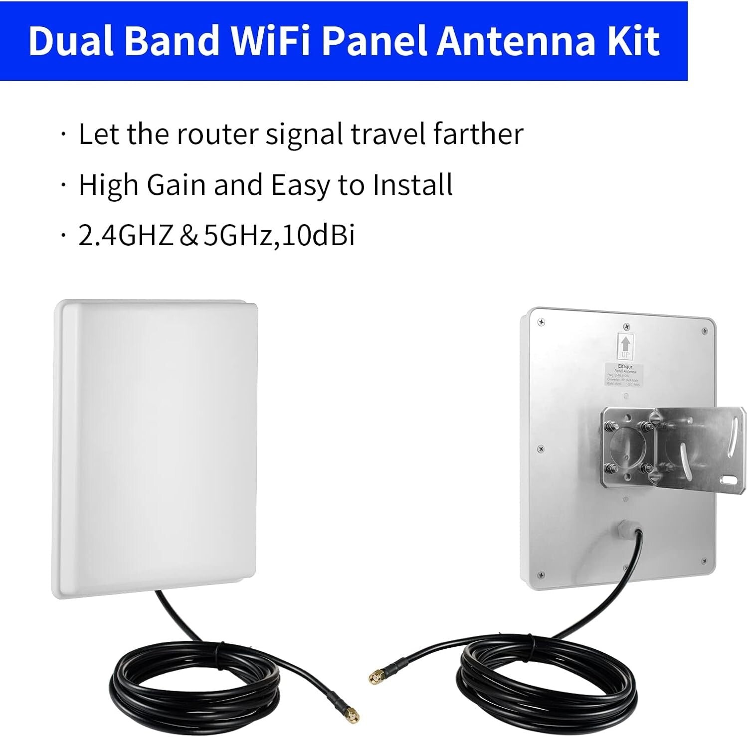 15dBi Dual Band Outdoor WiFi Booster Panel Antenna with 10Ft Waterproof Cable