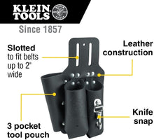 Load image into Gallery viewer, 3-Pocket Leather Tool Holder by Klein - Fits 2-Inch Belts with Knife Snap