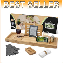 Load image into Gallery viewer, Sturdy Bamboo Bathtub Caddy with Soap Dish &amp; Accessories for Ultimate Comfort