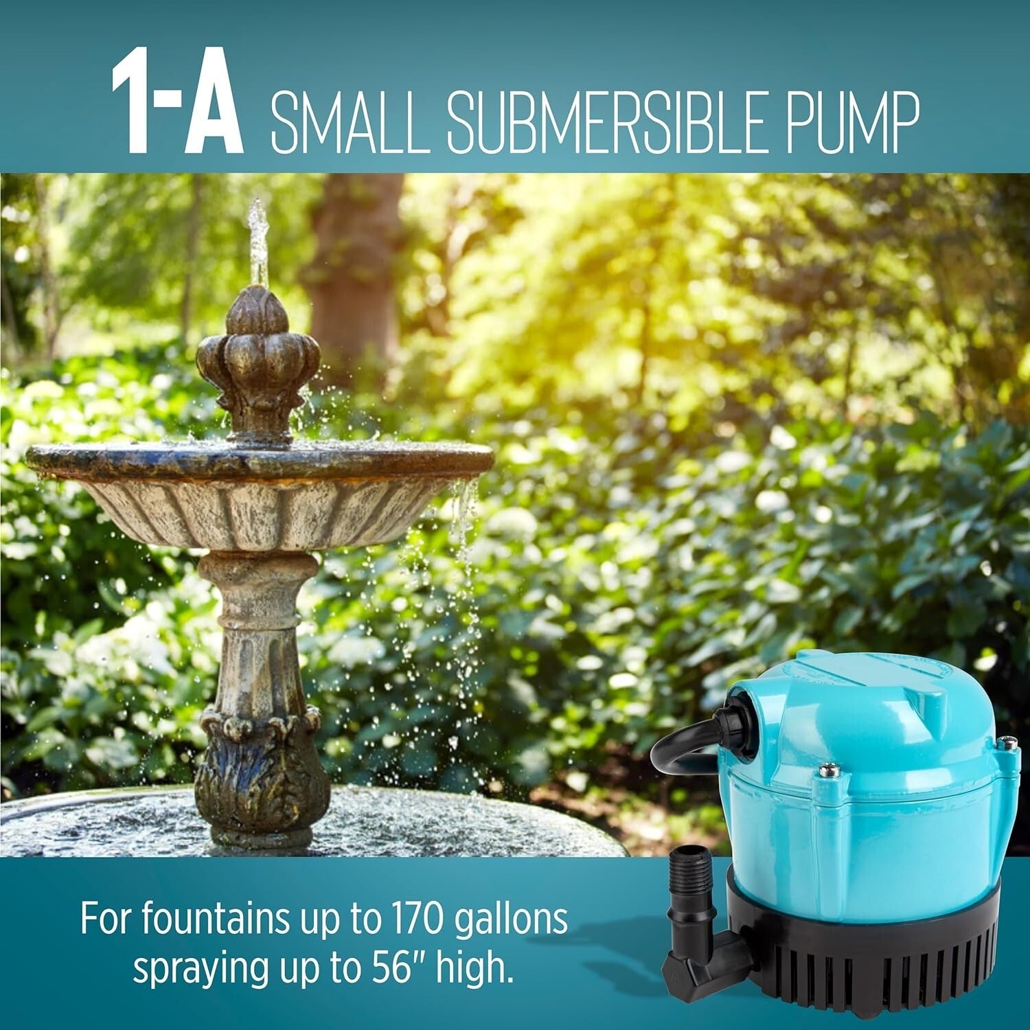 1-A 115V 170 GPH Submersible Pump - Epoxy Coated for Fountains & Hydroponics