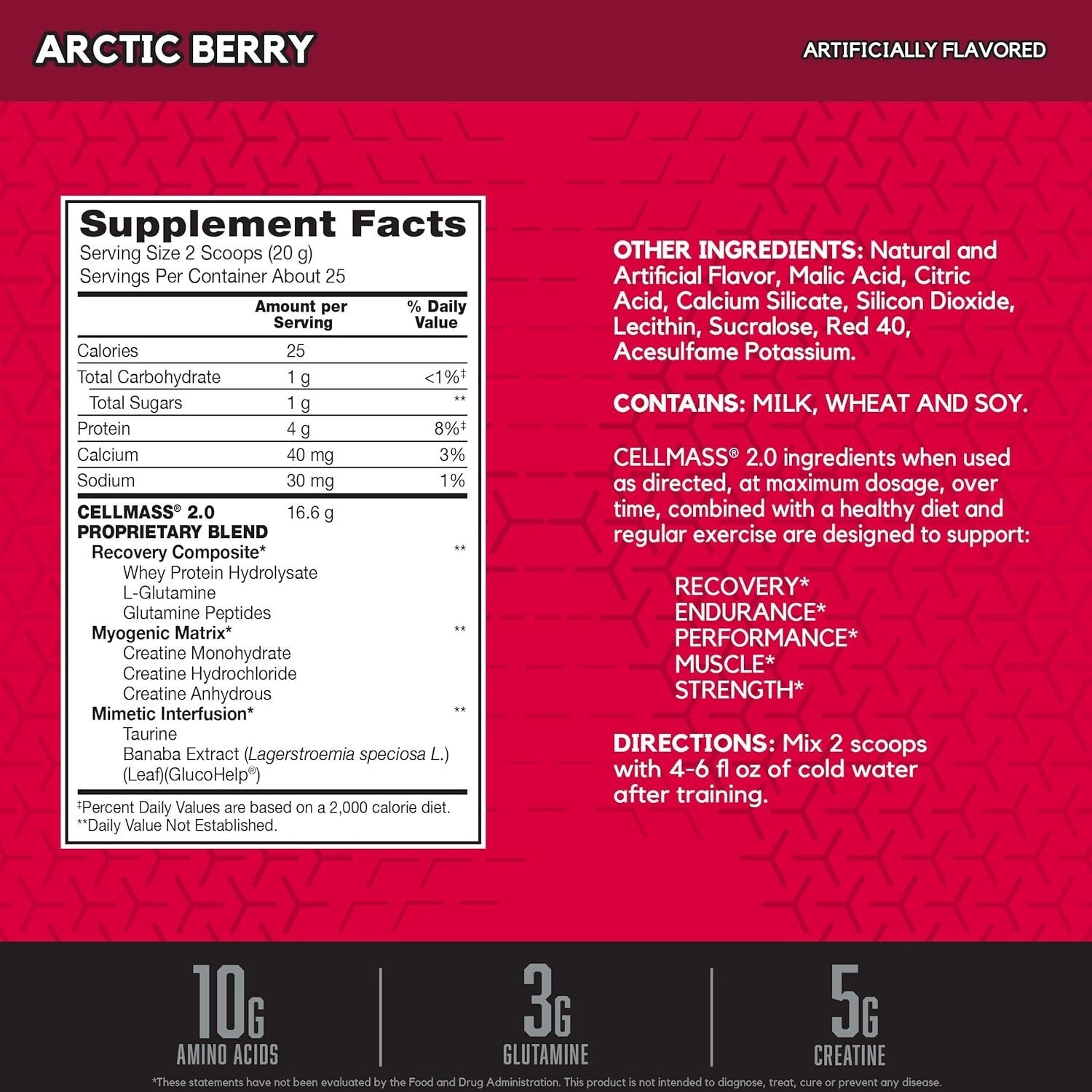 CELLMASS 2.0 Arctic Berry - 25 Servings of Advanced Post-Workout Recovery Powder