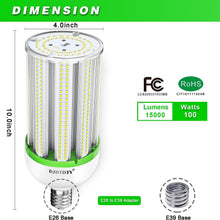 Load image into Gallery viewer, 100W LED Corn Bulbs - 2-Pack, E26/E39 for Commercial Use, 15000 Lumens, 5000K