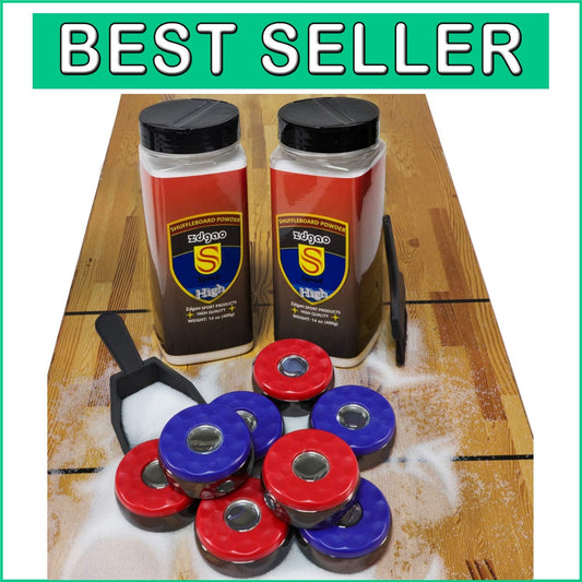 All-in-One Shuffleboard Accessories Set: 8 Chrome Pucks, Wax and Cleaning Tools