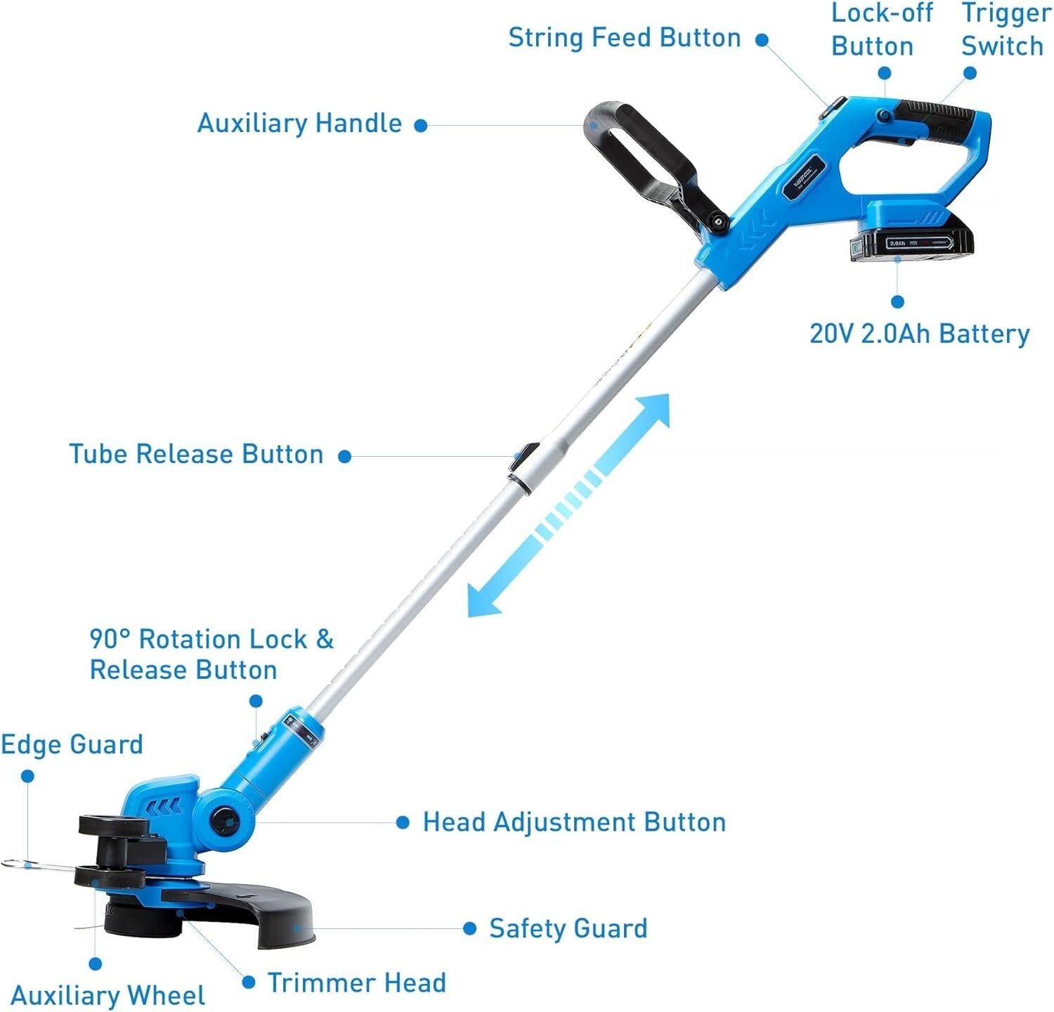 Lightweight Cordless 20V String Trimmer & Leaf Blower - Adjustable & Powerful