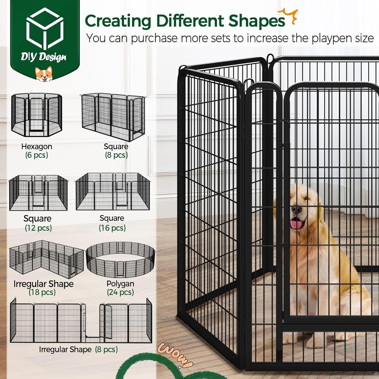 Expandable 47-Inch Dog Playpen with Flexible Shape Options for Indoor/Outdoor