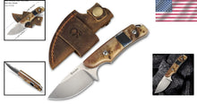 Load image into Gallery viewer, Compact 440C Fixed Blade Knife - Leather Sheath with Buckle, Unique Ram Horn
