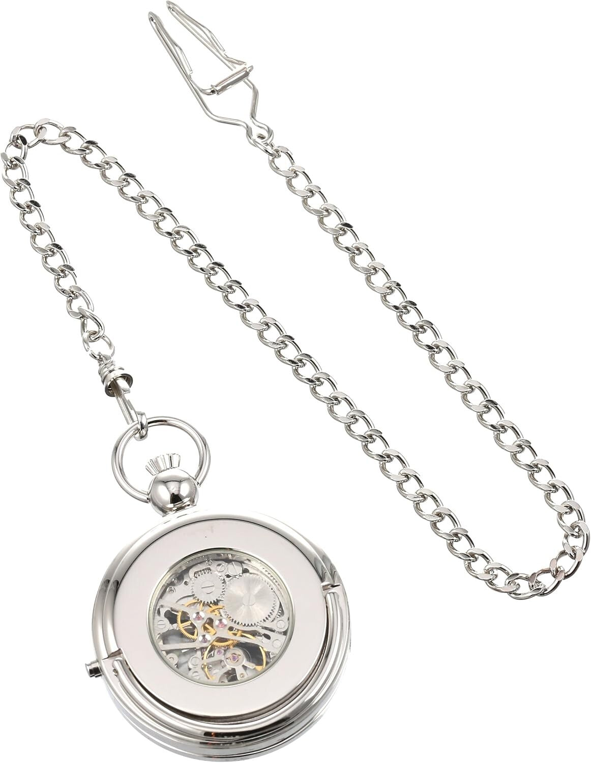 Luxury Chrome Finish 48mm Mechanical Pocket Watch with Photo Insert