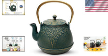 Load image into Gallery viewer, Stovetop Safe Japanese Cast Iron Teapot, 1200 ml with Leaf Design &amp; Infuser