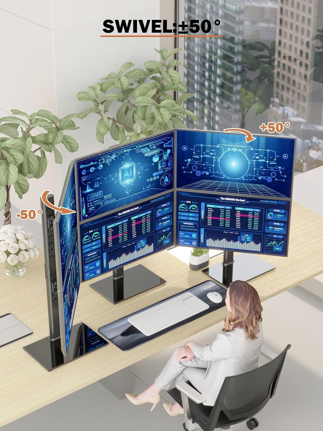 Ergonomic Dual Monitor Stand - Adjustable Height Riser for 13" to 34" Screens