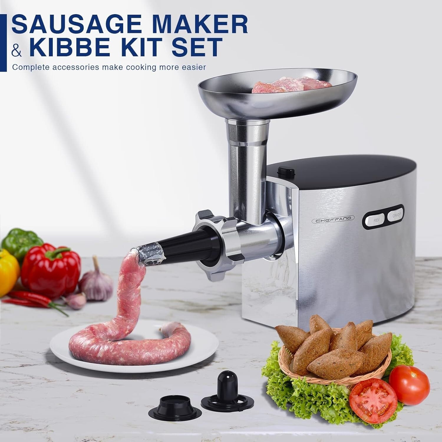 Stainless Steel Meat Grinder Machine - 180 lbs/hour Heavy-Duty with Sausage Kit