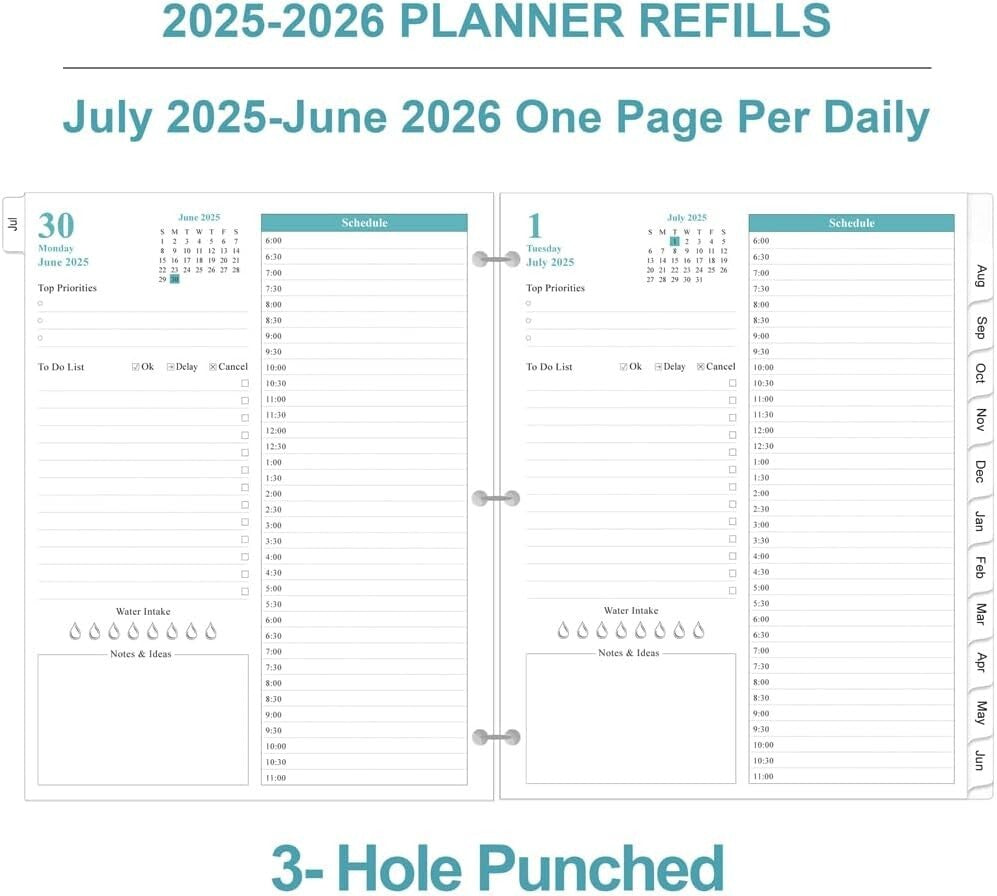 Daily Planner Refill 2025-2026 - Luxurious 8.5" x 11" Format for Daily Mastery