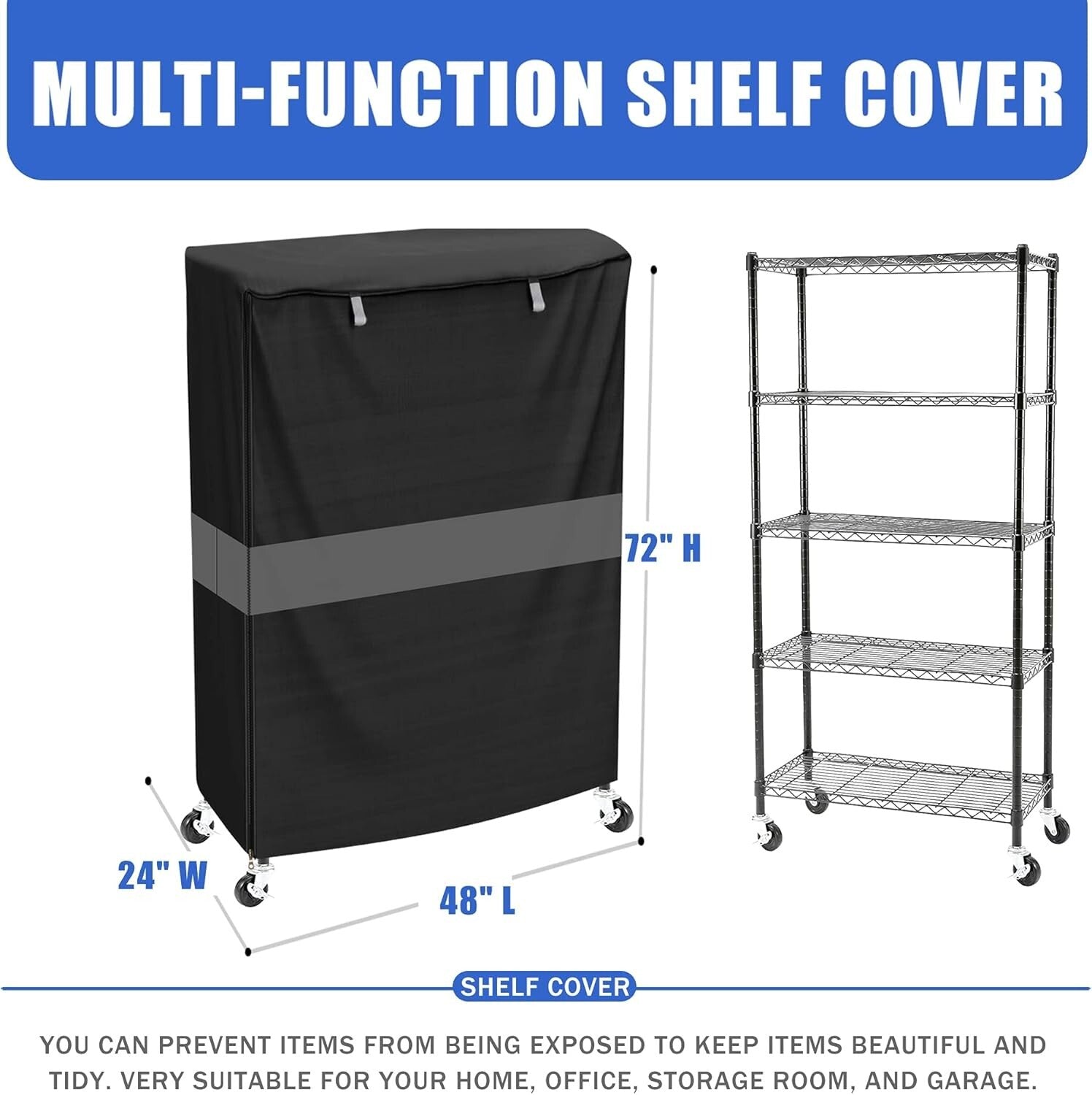 600D Heavy-Duty Waterproof Dustproof Rack Cover with Zipper - 48"W x 24"D x 72"H