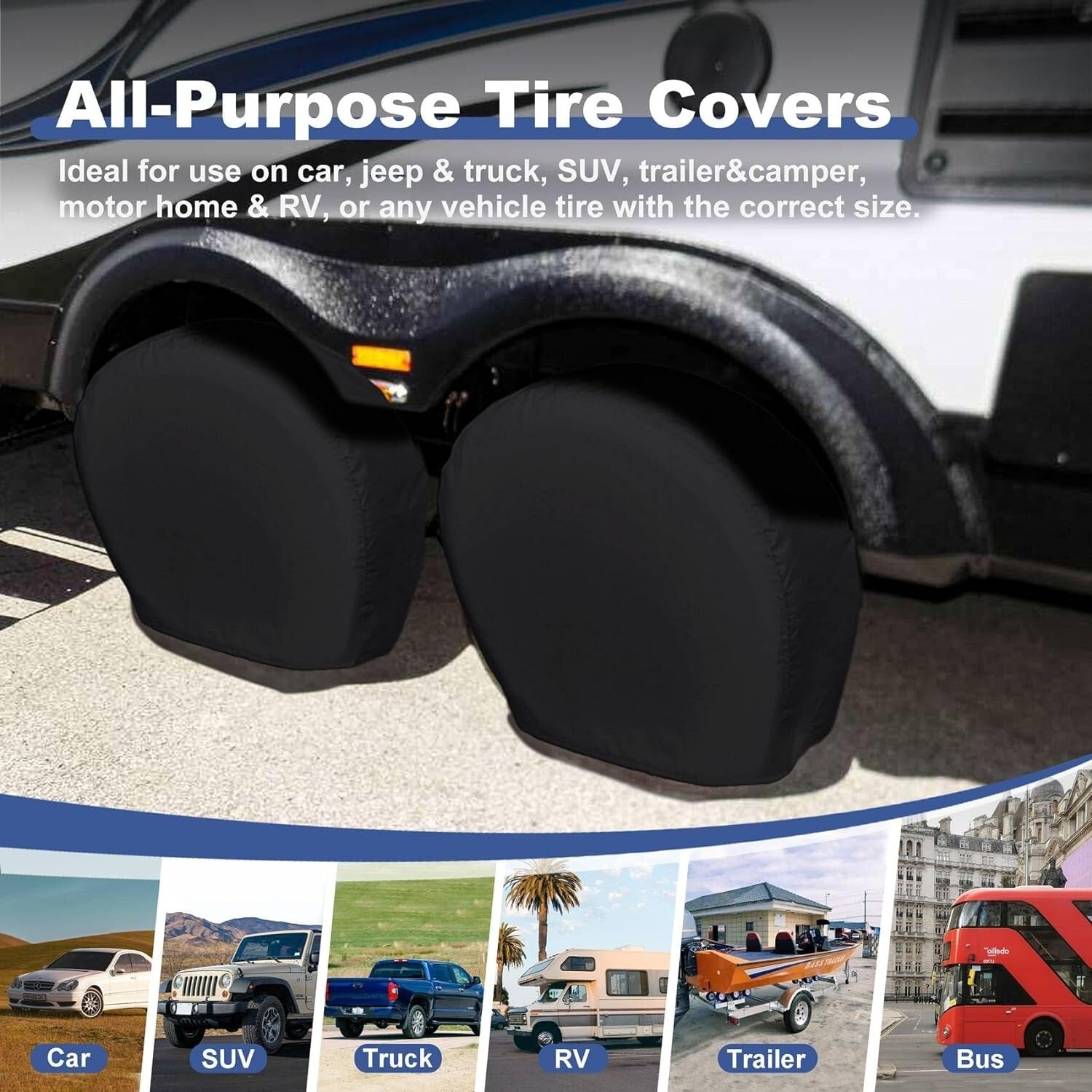 All-Season Tire Covers, Heavy-Duty 4-Pack, Fits 32-34.75 in for Various Vehicles