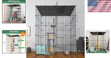 Load image into Gallery viewer, Modern Black Metal Cat Cage with Scratching Posts - Ideal for Indoor Leisure
