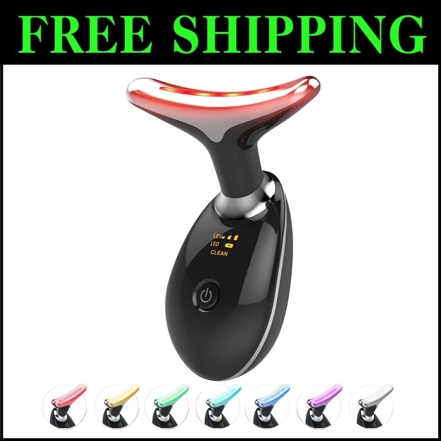 Multifunctional Skin Care Device with 7 LED Modes - Glossy Black Massager