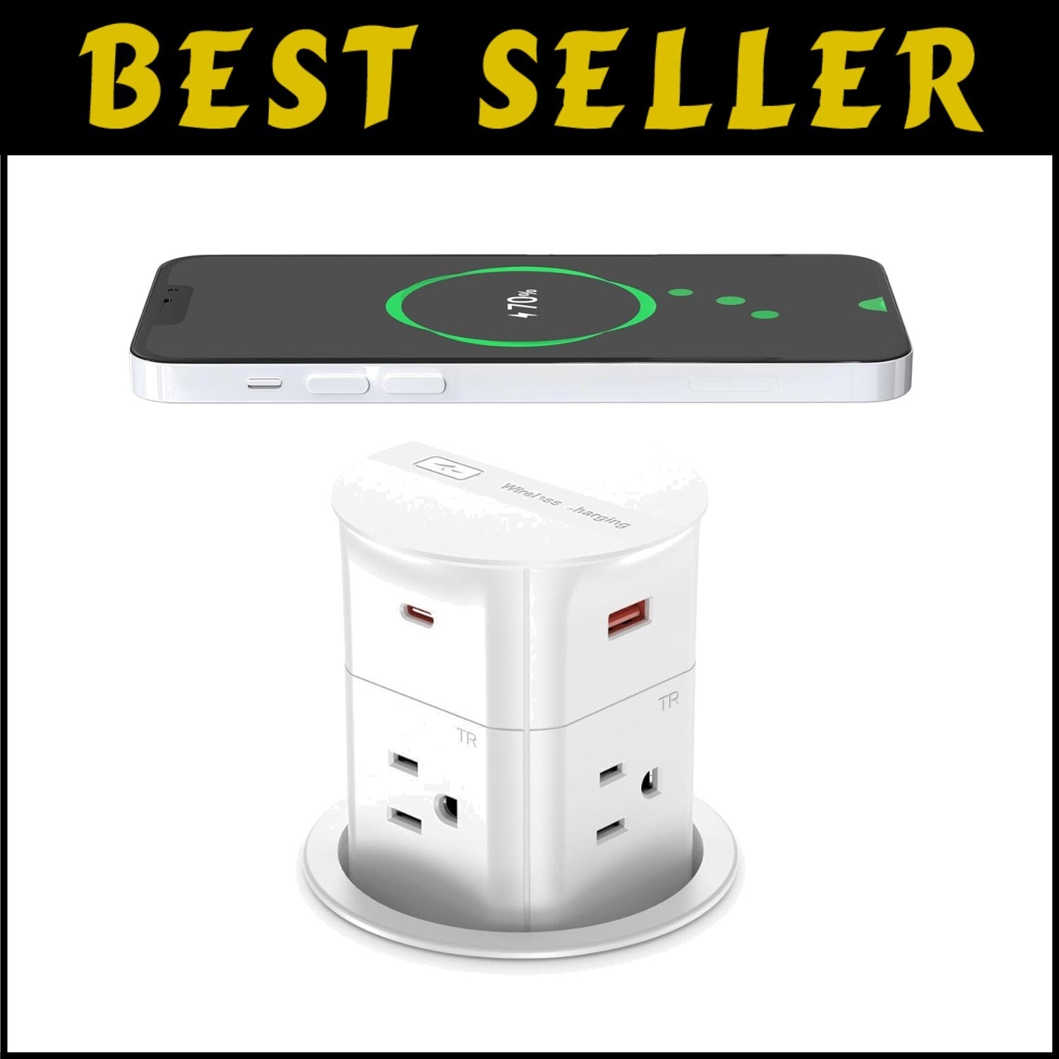 3.15" Pop-Up Countertop Outlet with 15W Wireless Charger & 800J Surge Protection