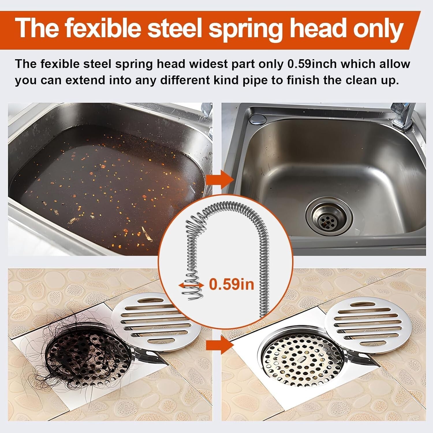 50ft Flexible Steel Drain Snake with Drill Adapter - Heavy Duty Clog Remover