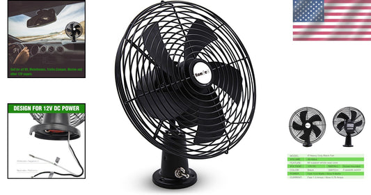 Versatile 12V Metal Fan with 2-Speed Control for Rapid Cooling in All Vehicles
