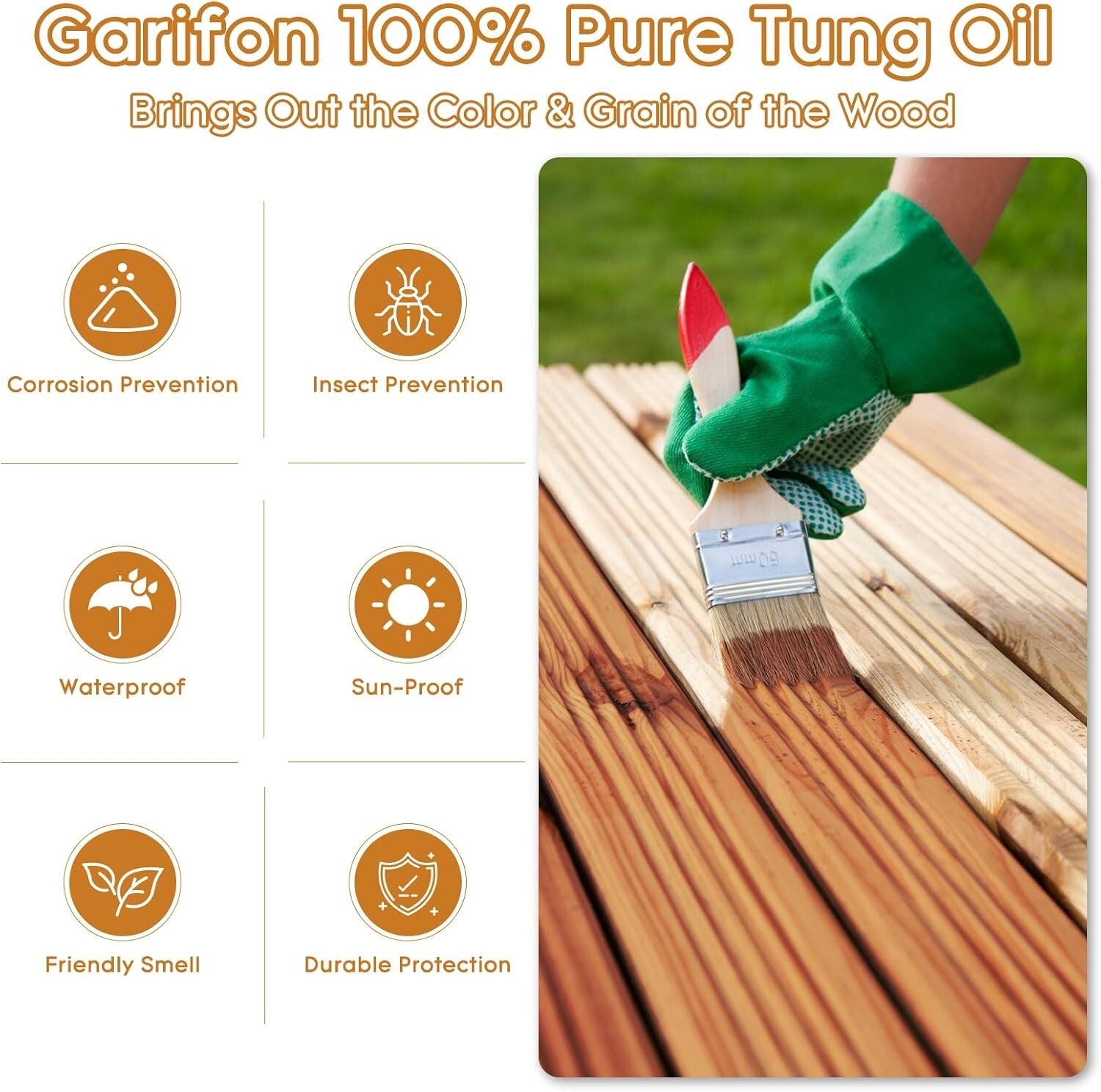 Eco-Friendly 1 Gallon Tung Oil Finish - Perfect for Furniture and Food Surfaces