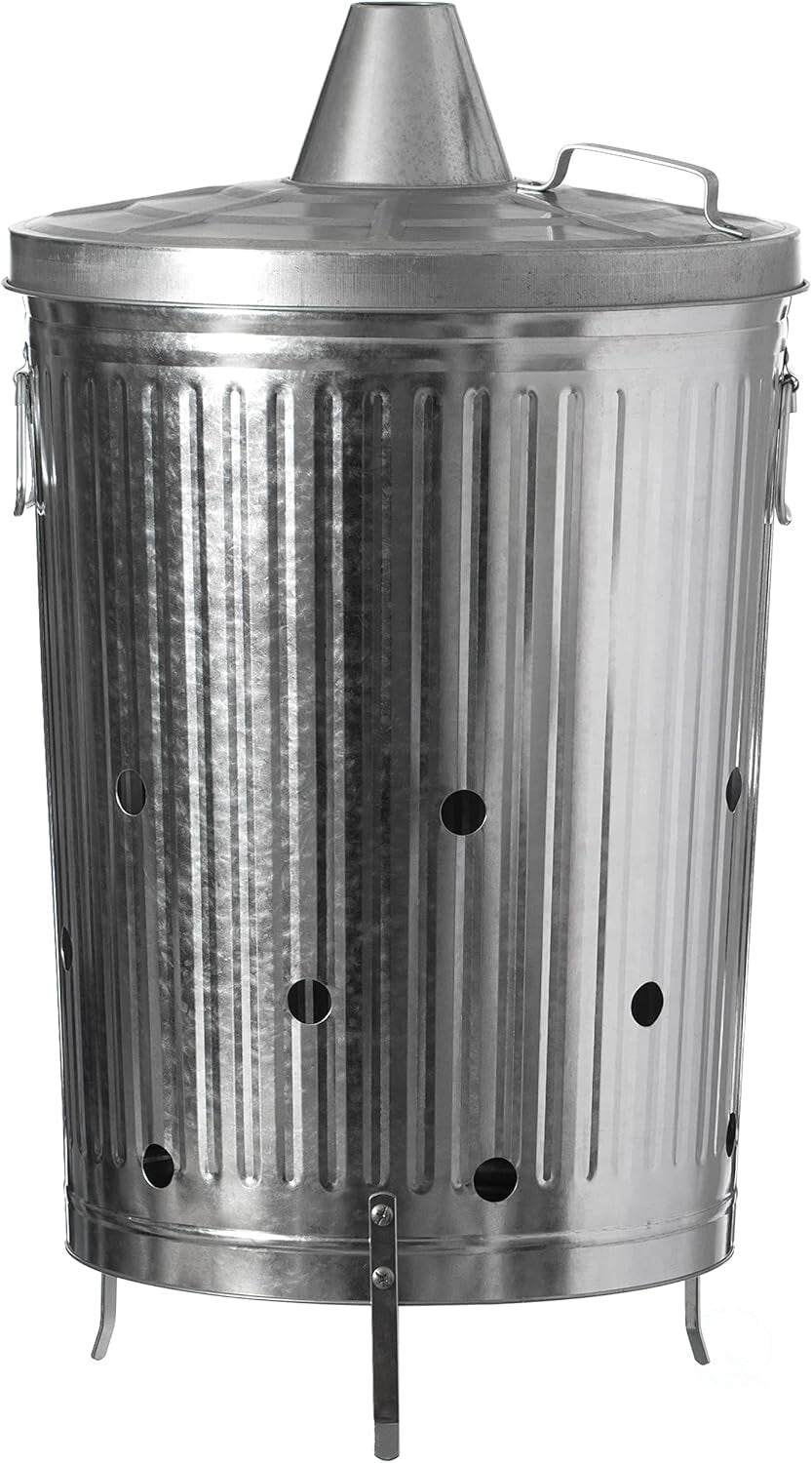 Galvanized Metal Garden Incinerator with Chimney - Round 20-Gallon Waste Burner