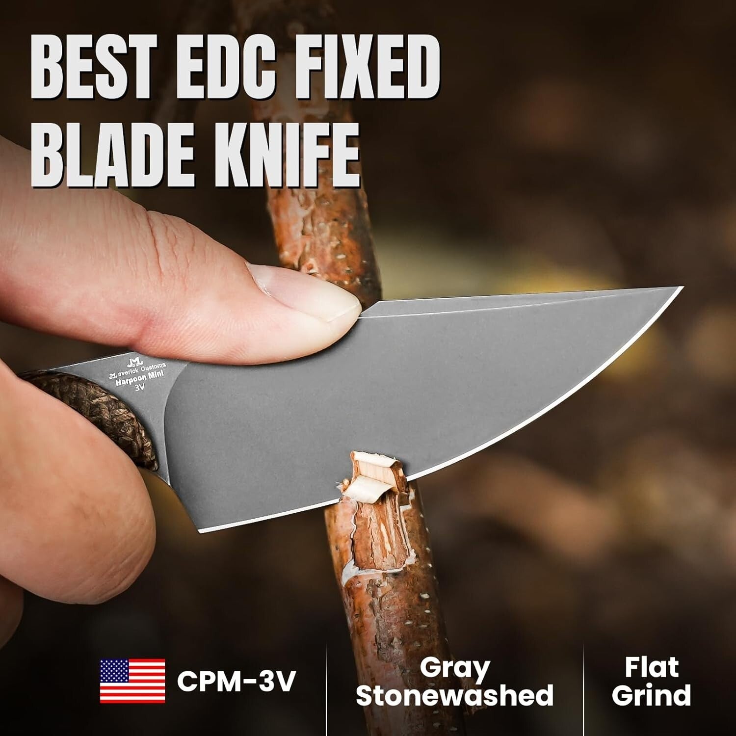 6.49in Compact Mini Harpoon Knife - Stylish Micarta Handle for EDC & Camping