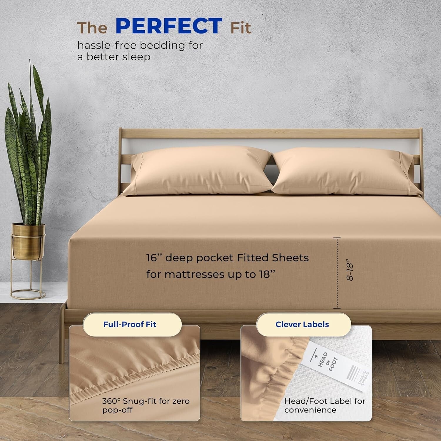 Deep Pocket California King Fitted Sheet - Fade Resistant Egyptian Cotton, Taupe