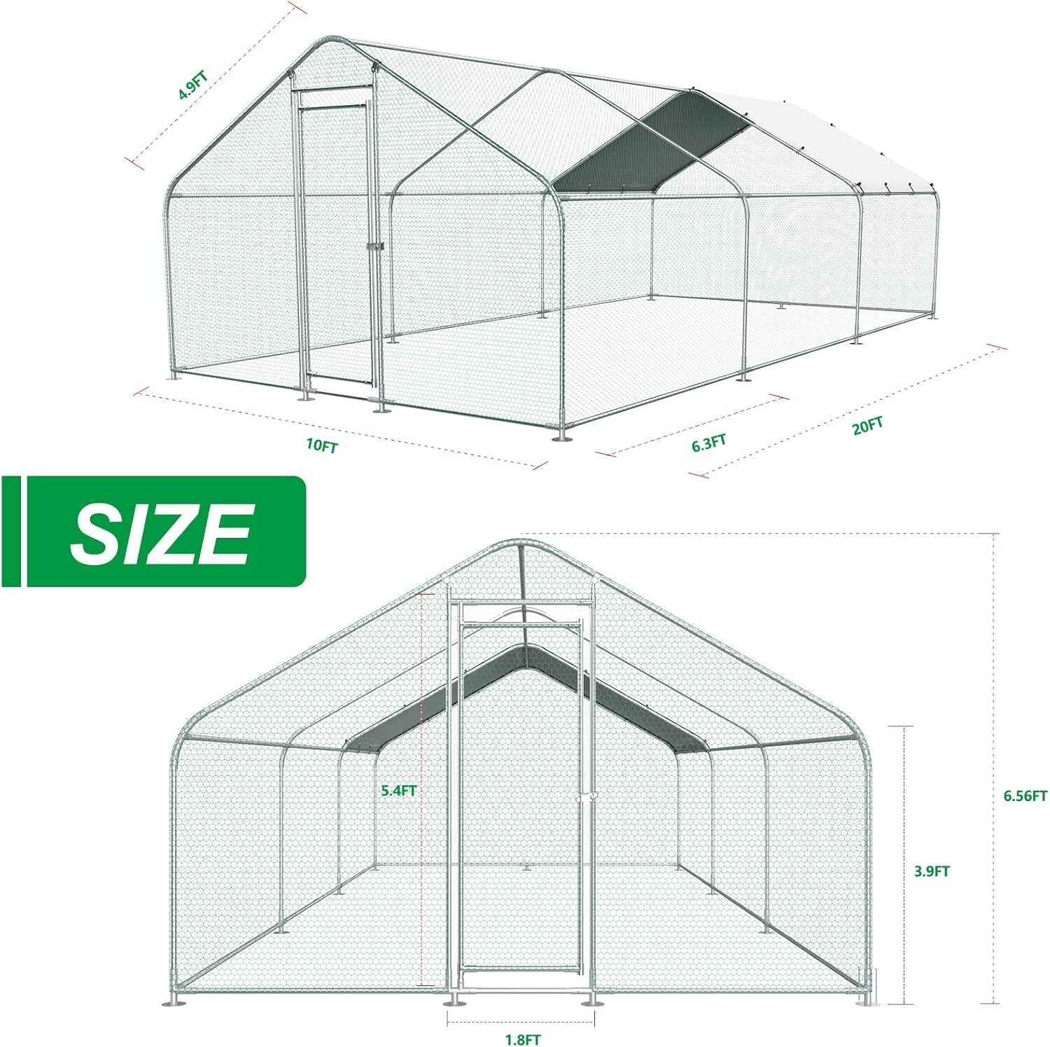 Spacious 10'x20' Outdoor Metal Chicken Coop with Waterproof Cover & Secure Lock