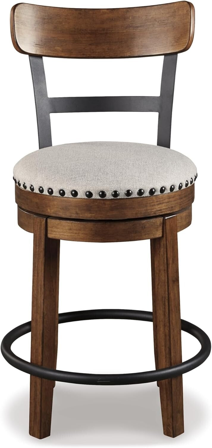 Charming 24.5” Brown Bar Stool - Rustic Farmhouse Design with Swivel Feature