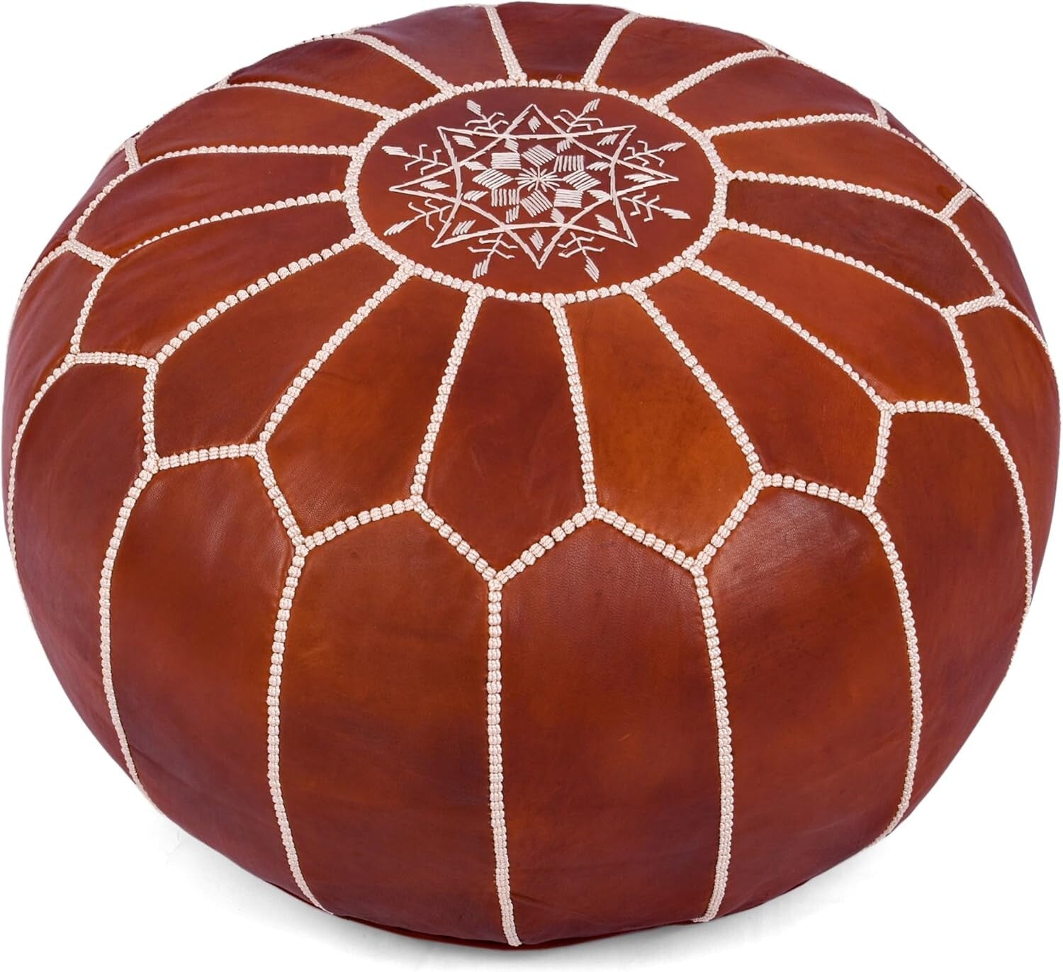 Eco-Friendly Leather Pouf Ottoman Cover - Handmade Bohemian Decor for Every Room