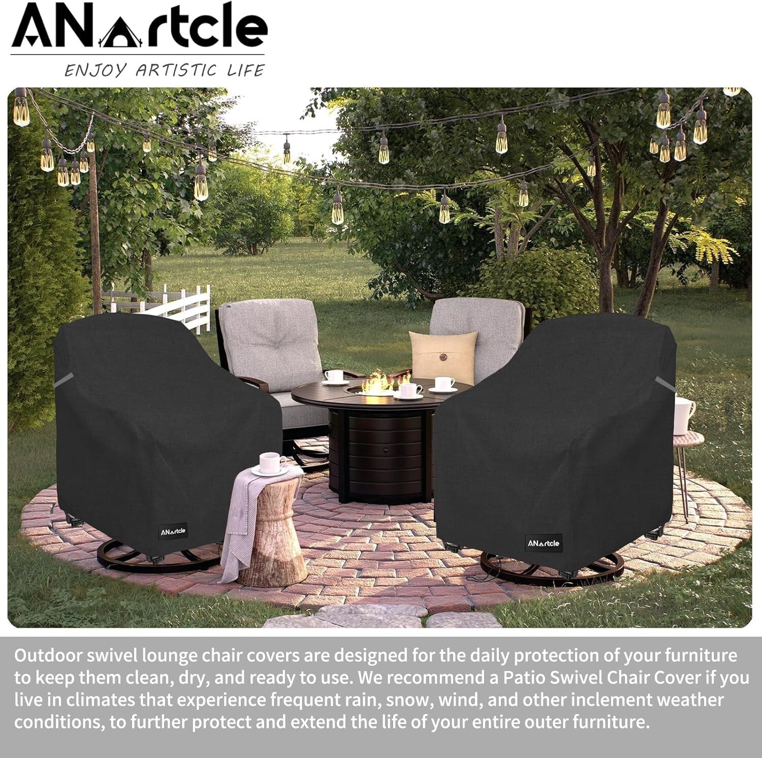 Secure-Fit Waterproof Swivel Patio Chair Covers, 2-Pack with Air Vents & Straps
