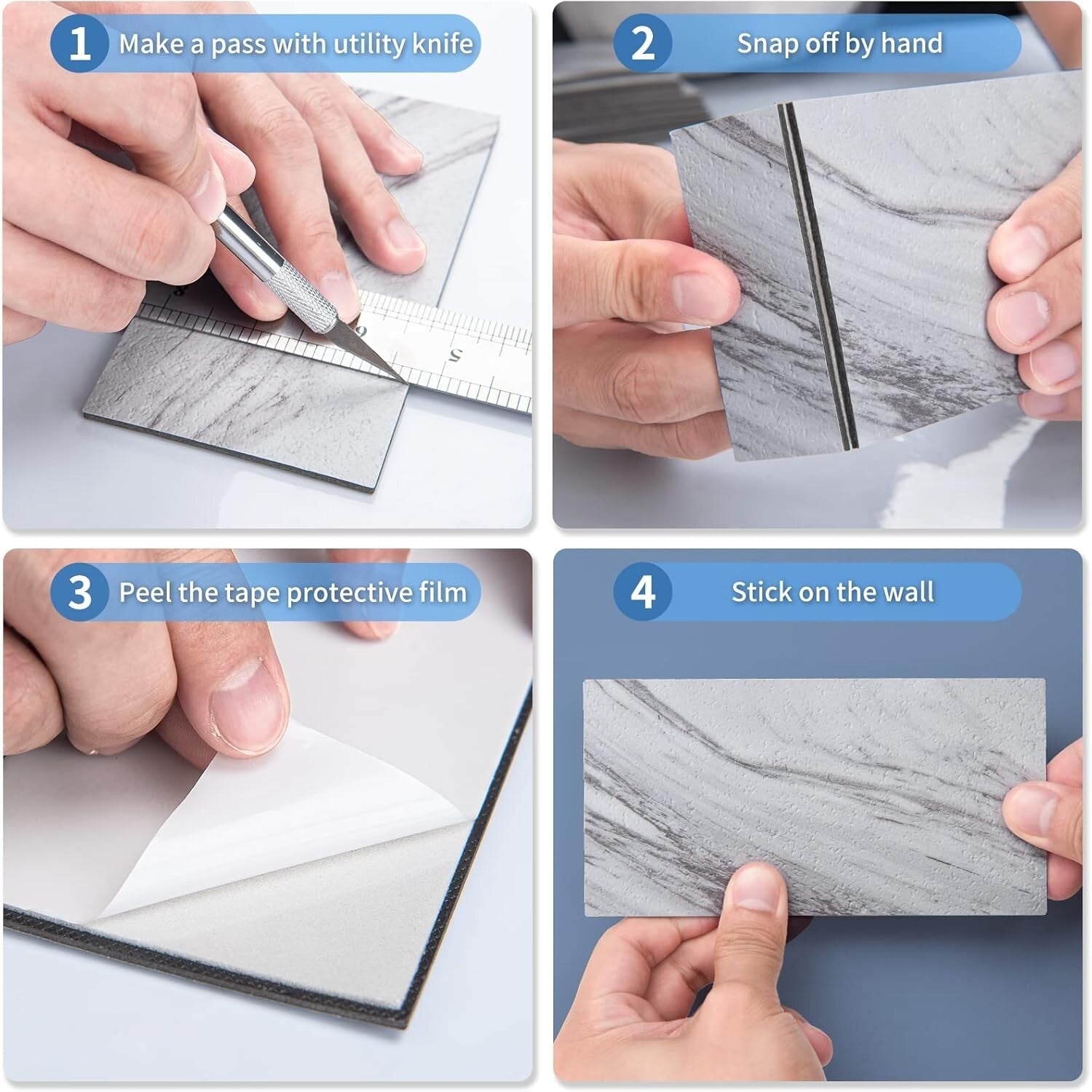 DIY-Friendly 3" x 6" White Granite Peel and Stick Backsplash for Kitchen & Bath