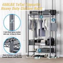 Load image into Gallery viewer, 3-Tier Adjustable Garment Rack with Rolling Wheels &amp; Side Hooks - Gray Finish