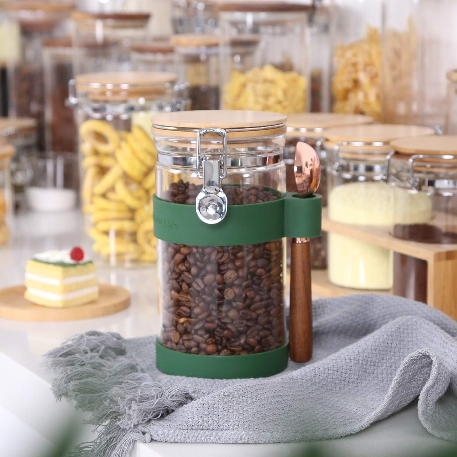 Elegant Airtight Coffee Storage Container with Scoop and Silicone Sleeve - 40oz