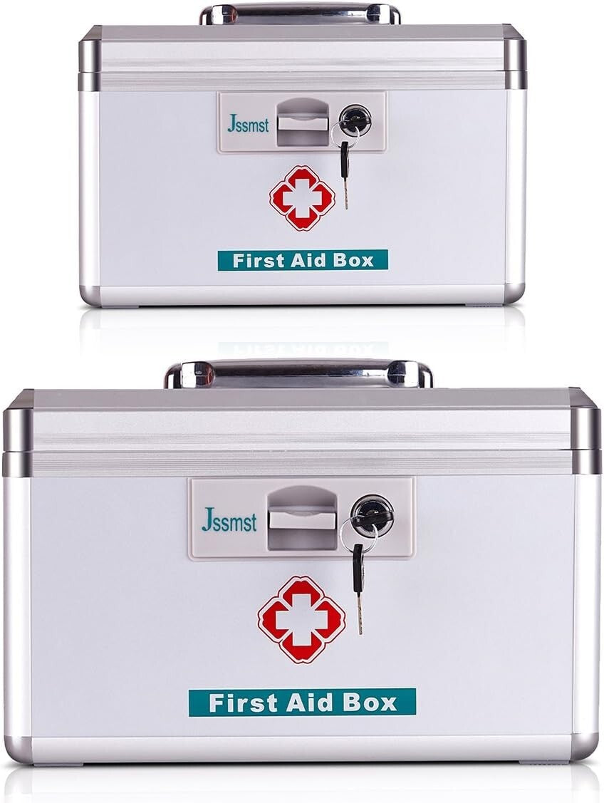 Lockable Aluminum Medicine Box with Key - Safe Storage for Home and Outdoor