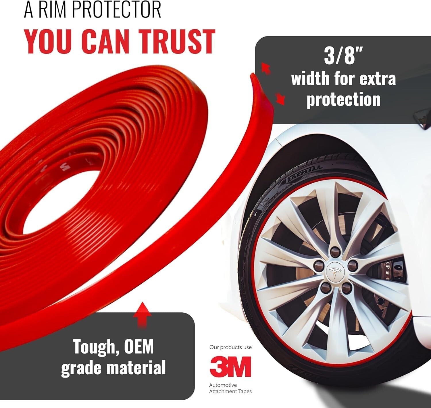 Durable 25ft Red Wheel Rim Protector for 24" Wheels – Easy DIY Installation