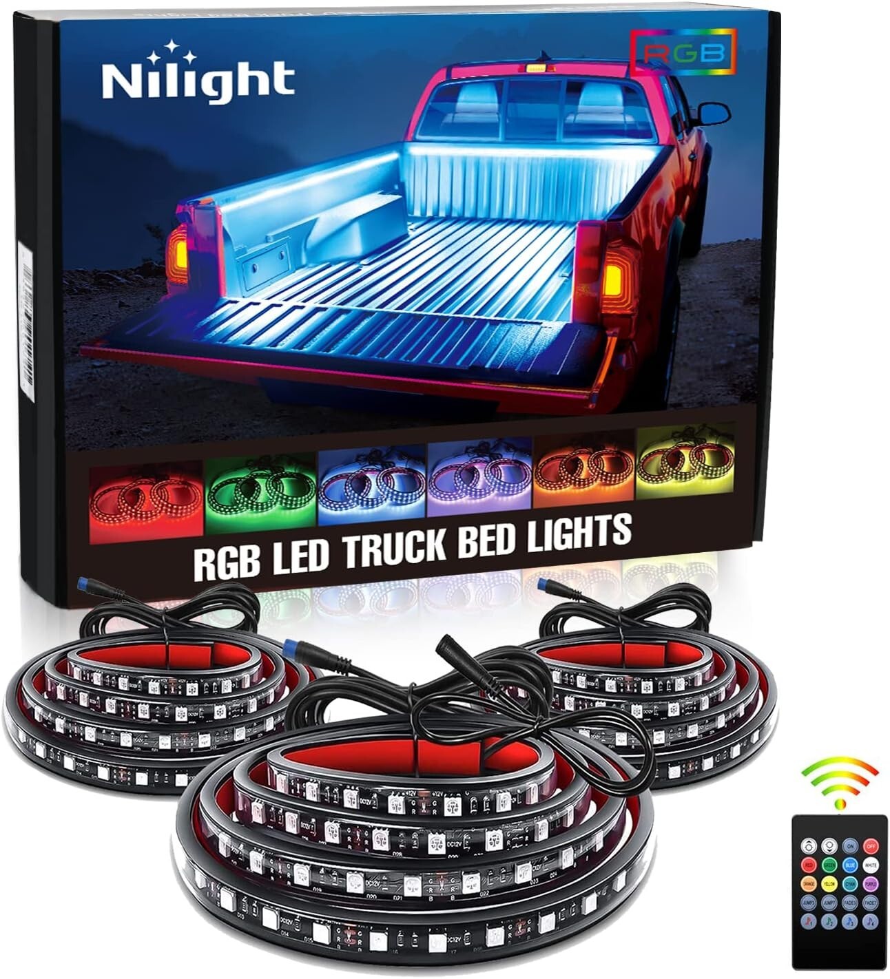 60" RGB LED Truck Bed Light Strip Kit - 3PCS with RF Remote Control & Waterproof