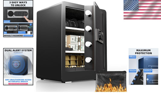 Alloy Steel Safe Box - 2.0 Cu Ft with Fireproof Bag & Dual Alarm Security
