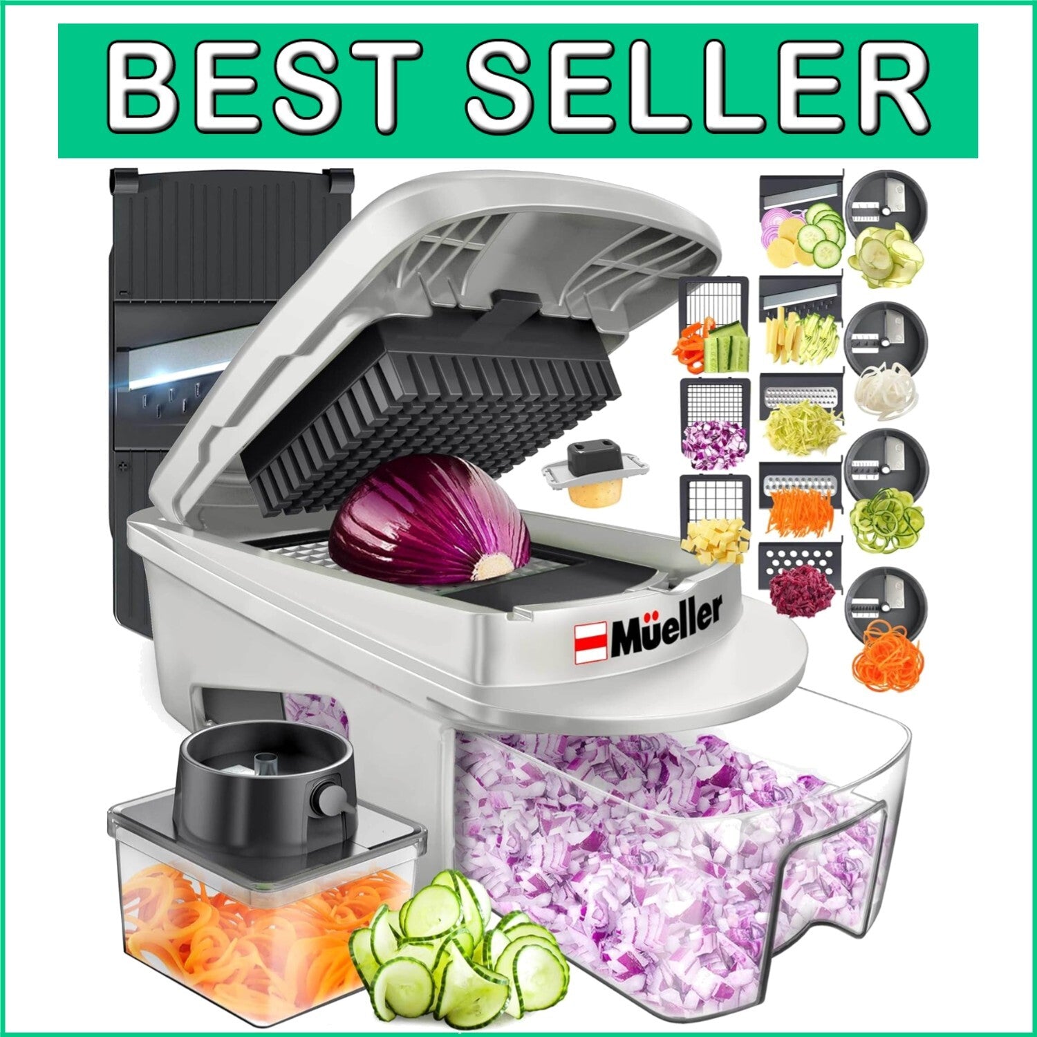Efficient 12-Blade Mandoline Slicer with Food Container & Holder - Easy Cleanup