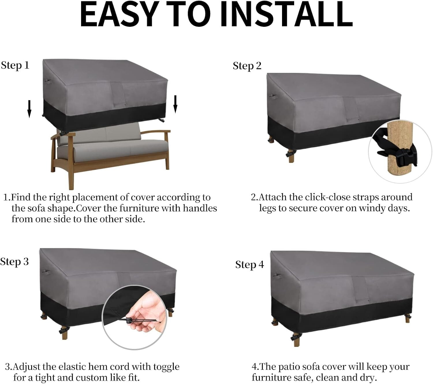 58 Inch Heavy Duty Waterproof Outdoor Couch Cover with Elastic Closure & Handles