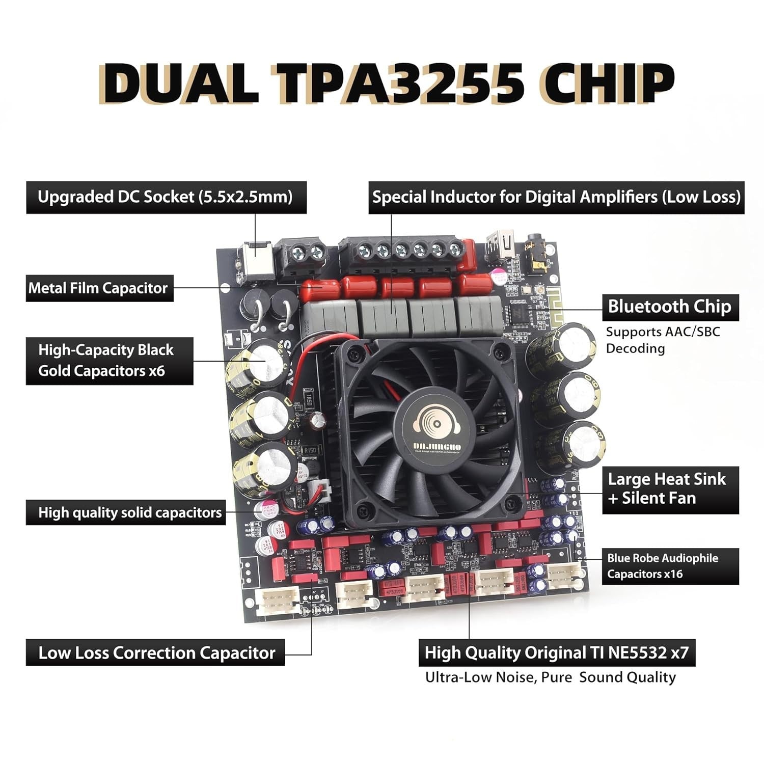 Dual Chip 2.1 Channel Amplifier Board with Multiple Inputs - 1200W Power