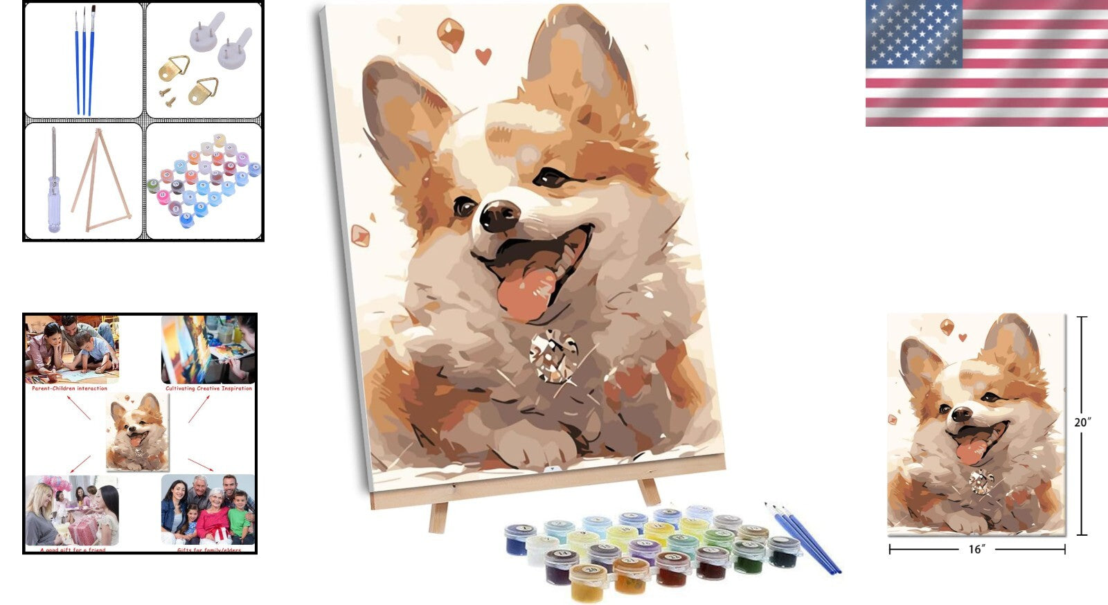 Complete Dog-themed Paint by Numbers Set - Framed Canvas & Brushes for Beginners
